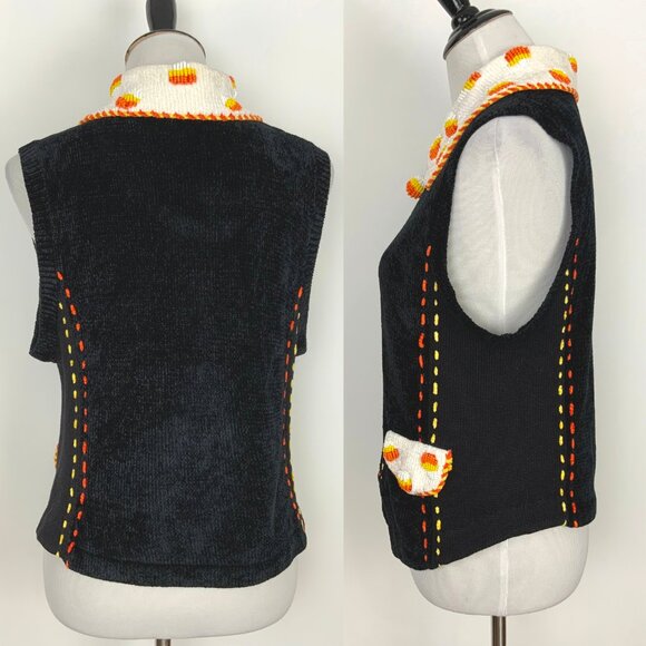 Vintage The Collective Works of Berek 2 Black Halloween Beaded Vest Sz M - Picture 8 of 16